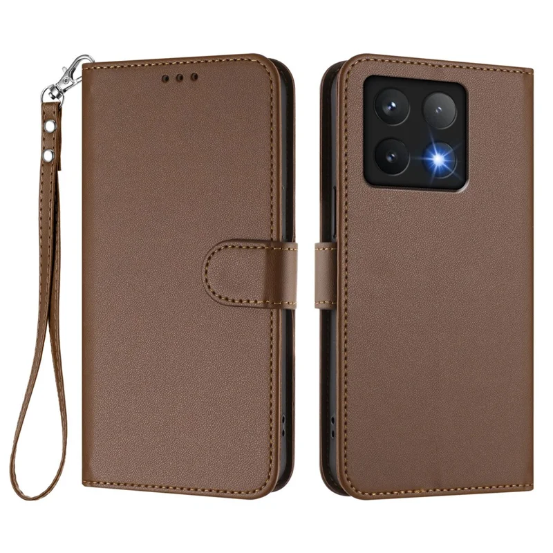 For Xiaomi 14T Leather Case Wallet Stand Phone Cover with Wrist Strap - Black-Cellmalls