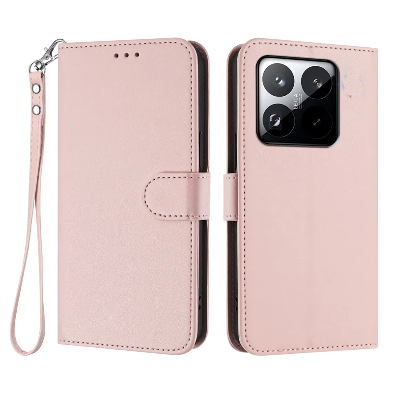 For Xiaomi 15T Leather Case Wallet Stand Phone Cover with Wrist Strap - Black-Cellmalls
