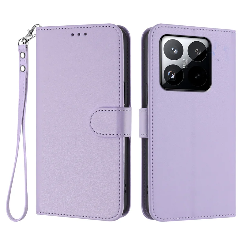 For Xiaomi 15T Leather Case Wallet Stand Phone Cover with Wrist Strap - Black-Cellmalls