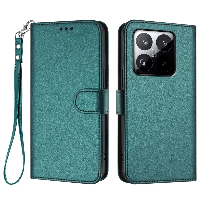 For Xiaomi 15T Leather Case Wallet Stand Phone Cover with Wrist Strap - Black-Cellmalls