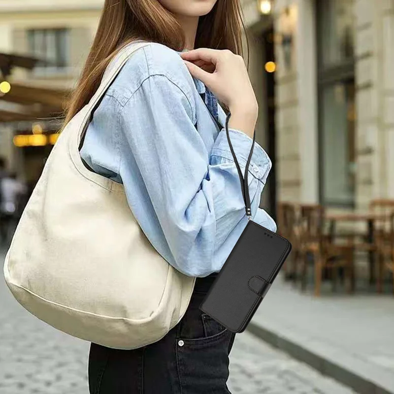 For Xiaomi 15T Leather Case Wallet Stand Phone Cover with Wrist Strap - Black-Cellmalls