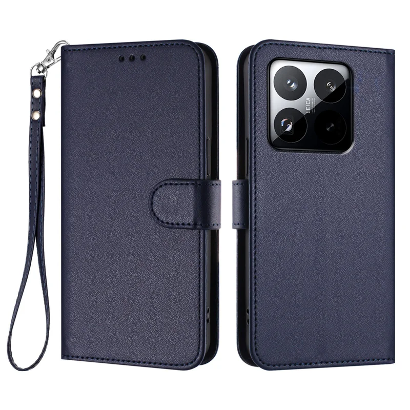 For Xiaomi 15T Leather Case Wallet Stand Phone Cover with Wrist Strap - Black-Cellmalls