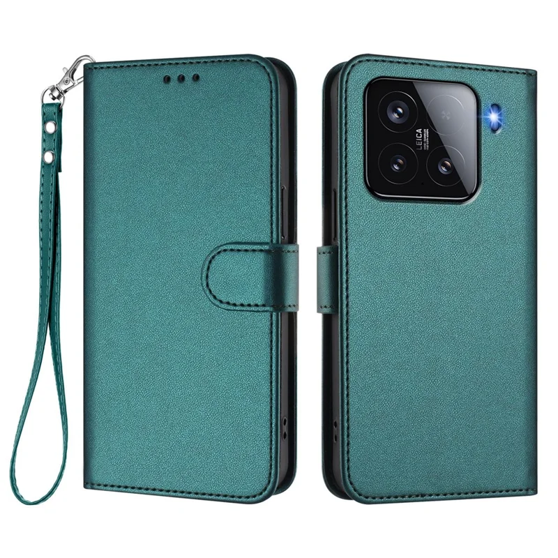 For Xiaomi 15 Leather Case Wallet Stand Phone Cover with Wrist Strap - Black-Cellmalls