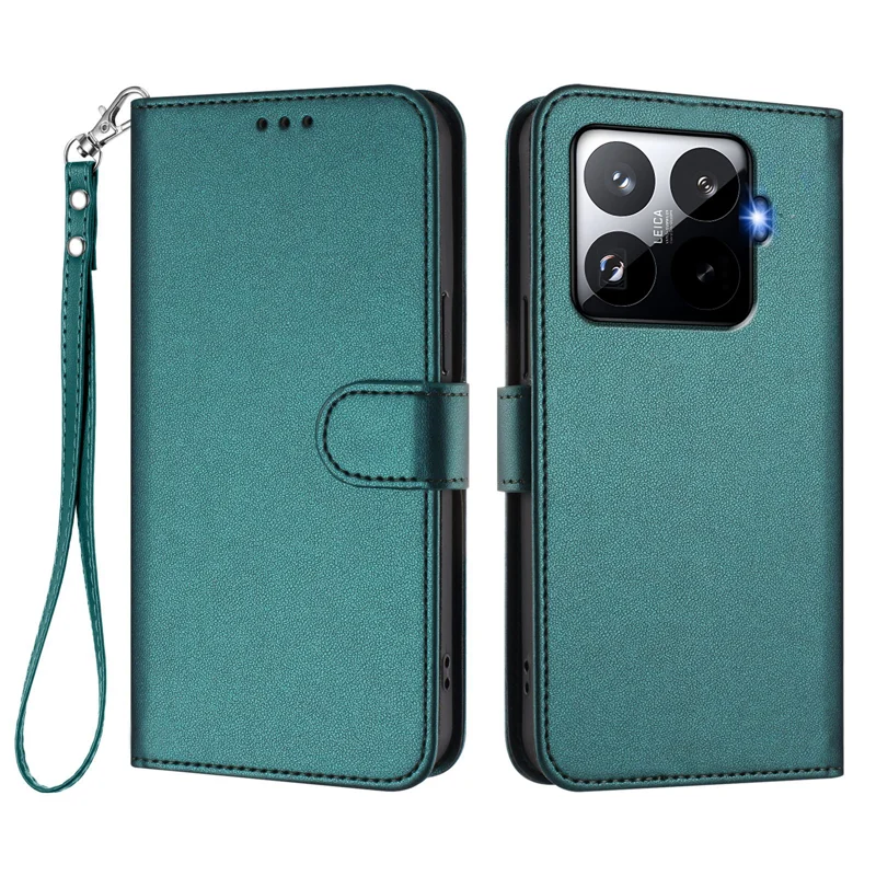 For Xiaomi 15T Pro Leather Case Wallet Stand Phone Cover with Wrist Strap - Black-Cellmalls