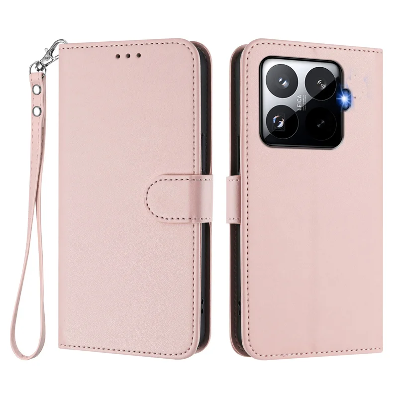 For Xiaomi 15T Pro Leather Case Wallet Stand Phone Cover with Wrist Strap - Black-Cellmalls