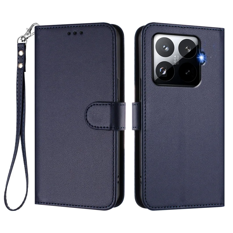 For Xiaomi 15T Pro Leather Case Wallet Stand Phone Cover with Wrist Strap - Black-Cellmalls