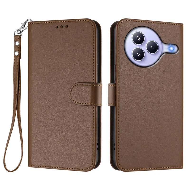 For Xiaomi Civi 5 Pro 5G Leather Case Wallet Stand Phone Cover with Wrist Strap - Black-Cellmalls