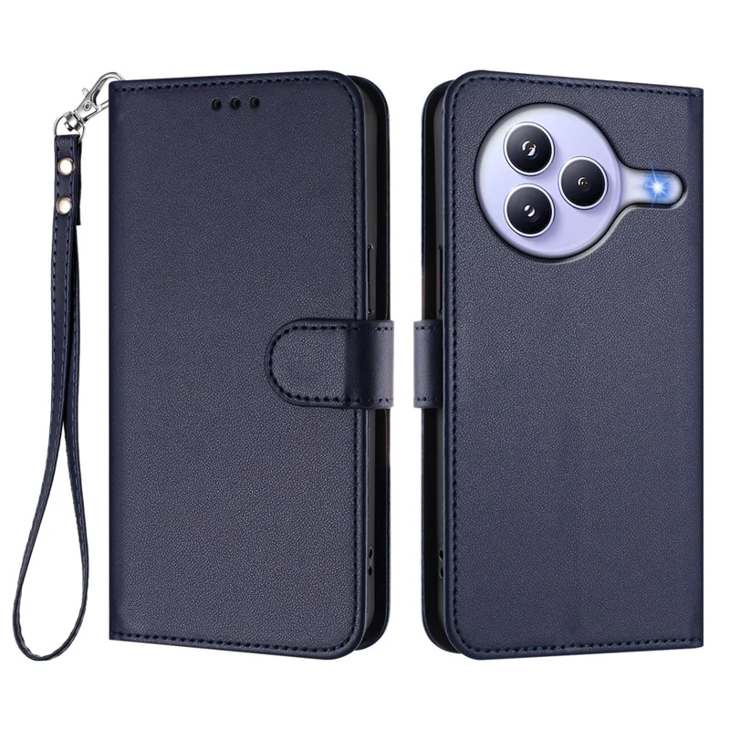For Xiaomi Civi 5 Pro 5G Leather Case Wallet Stand Phone Cover with Wrist Strap - Black-Cellmalls