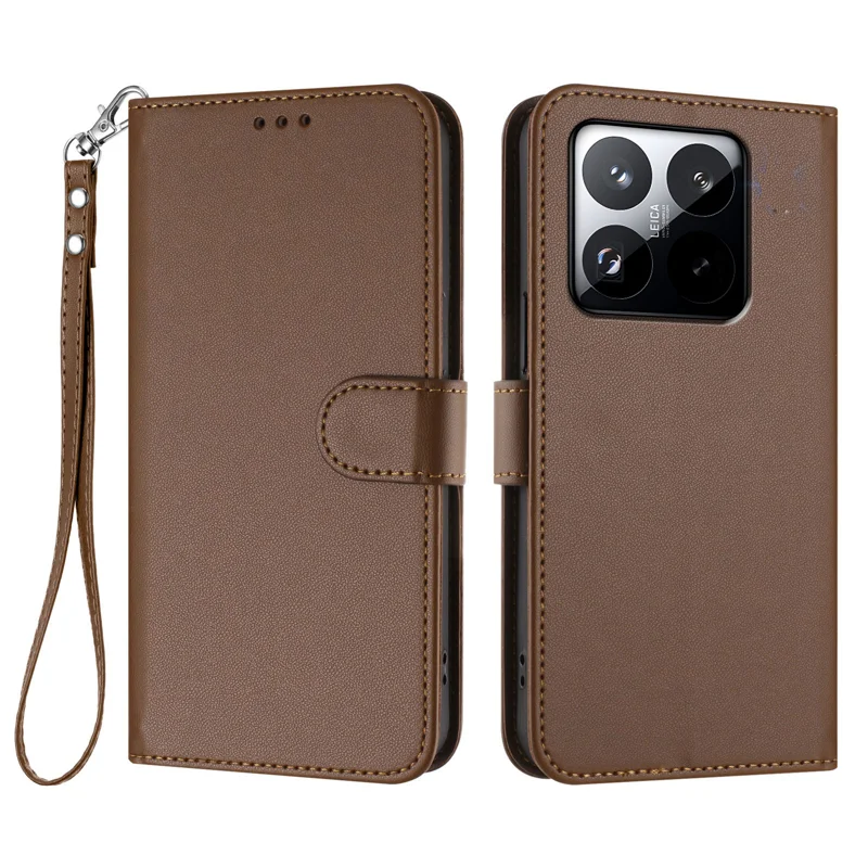 For Xiaomi 15T Leather Case Wallet Stand Phone Cover with Wrist Strap - Black-Cellmalls