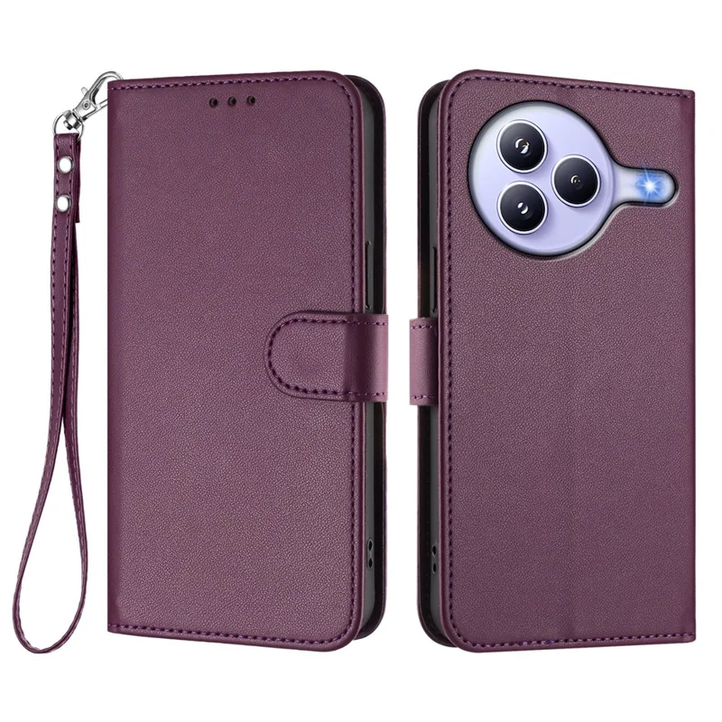 For Xiaomi Civi 5 Pro 5G Leather Case Wallet Stand Phone Cover with Wrist Strap - Black-Cellmalls