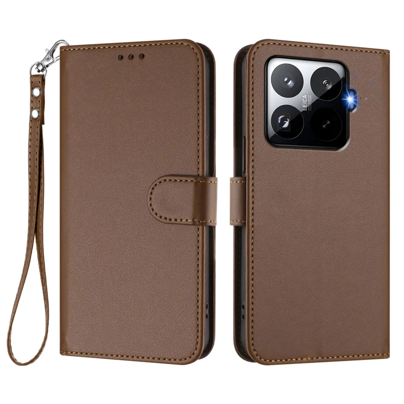 For Xiaomi 15T Pro Leather Case Wallet Stand Phone Cover with Wrist Strap - Black-Cellmalls