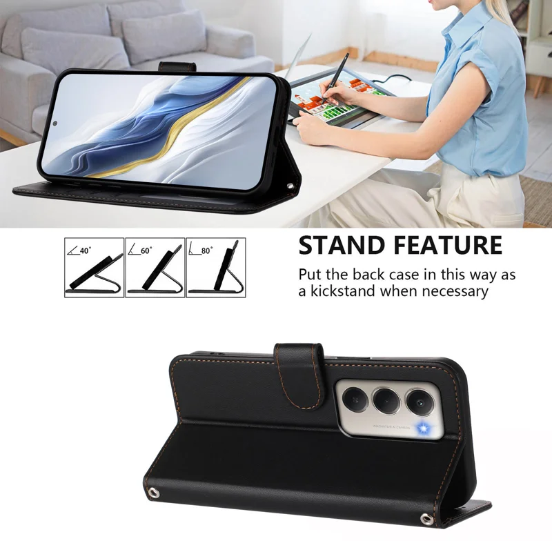 For Xiaomi Redmi 15 5G Leather Case Wallet Stand Phone Cover with Wrist Strap - Black-Cellmalls