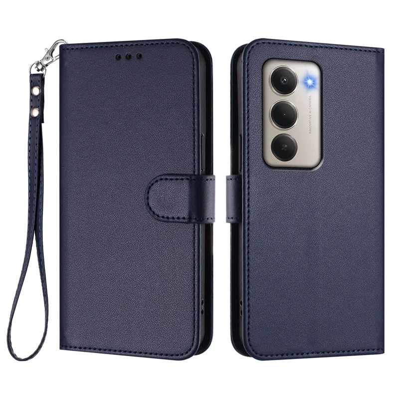 For Xiaomi Redmi 15 5G Leather Case Wallet Stand Phone Cover with Wrist Strap - Black-Cellmalls