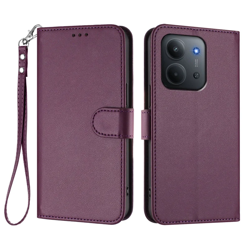 For Xiaomi Redmi 15C 4G (Global) (171mm) / Poco C85 4G Leather Case Wallet Stand Phone Cover with Wrist Strap - Black-Cellmalls