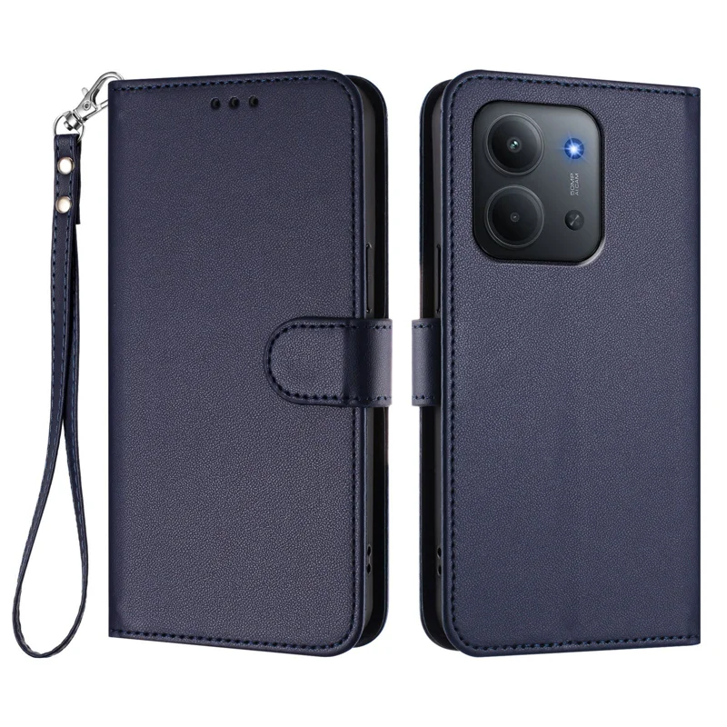 For Xiaomi Redmi 15C 4G (Global) (171mm) / Poco C85 4G Leather Case Wallet Stand Phone Cover with Wrist Strap - Black-Cellmalls