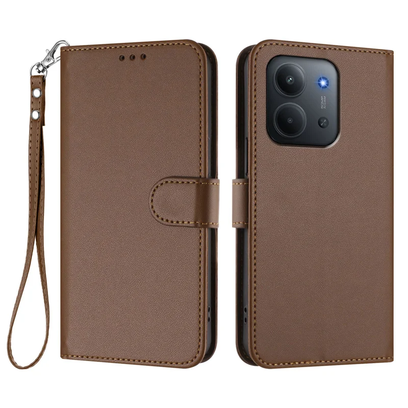 For Xiaomi Redmi 15C 4G (Global) (171mm) / Poco C85 4G Leather Case Wallet Stand Phone Cover with Wrist Strap - Black-Cellmalls