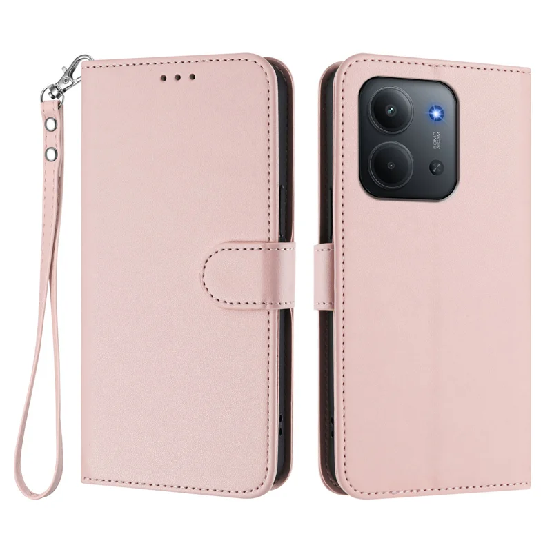 For Xiaomi Redmi 15C 5G (EU) (173mm) / 15C 4G (EU) (173mm) Leather Case Wallet Stand Phone Cover with Wrist Strap - Black-Cellmalls