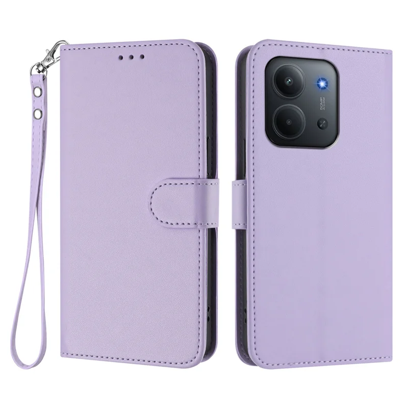 For Xiaomi Redmi 15C 5G (EU) (173mm) / 15C 4G (EU) (173mm) Leather Case Wallet Stand Phone Cover with Wrist Strap - Black-Cellmalls