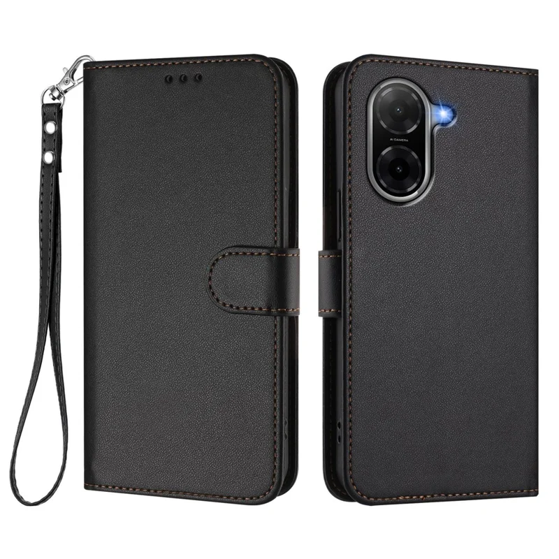 For Xiaomi Redmi A5 NFC (EU) (173.45mm) Leather Case Wallet Stand Phone Cover with Wrist Strap - Black-Cellmalls