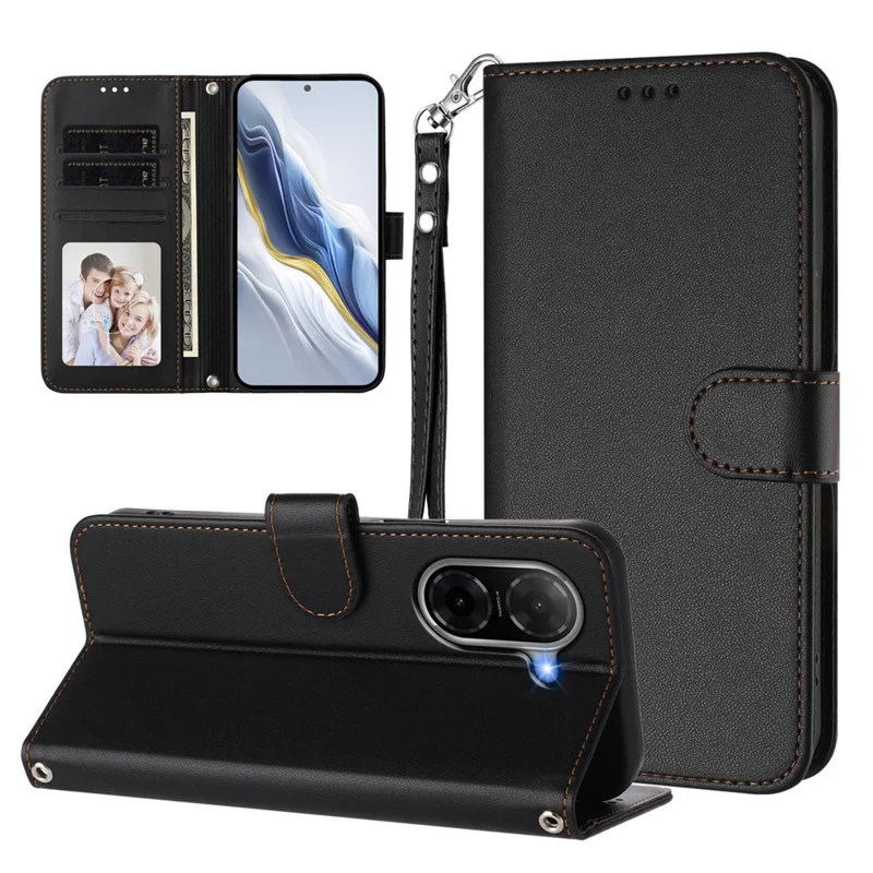 For Xiaomi Redmi A5 NFC (EU) (173.45mm) Leather Case Wallet Stand Phone Cover with Wrist Strap - Black-Cellmalls