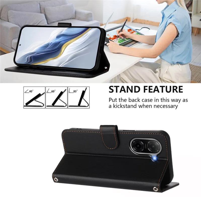 For Xiaomi Redmi A5 NFC (EU) (173.45mm) Leather Case Wallet Stand Phone Cover with Wrist Strap - Black-Cellmalls