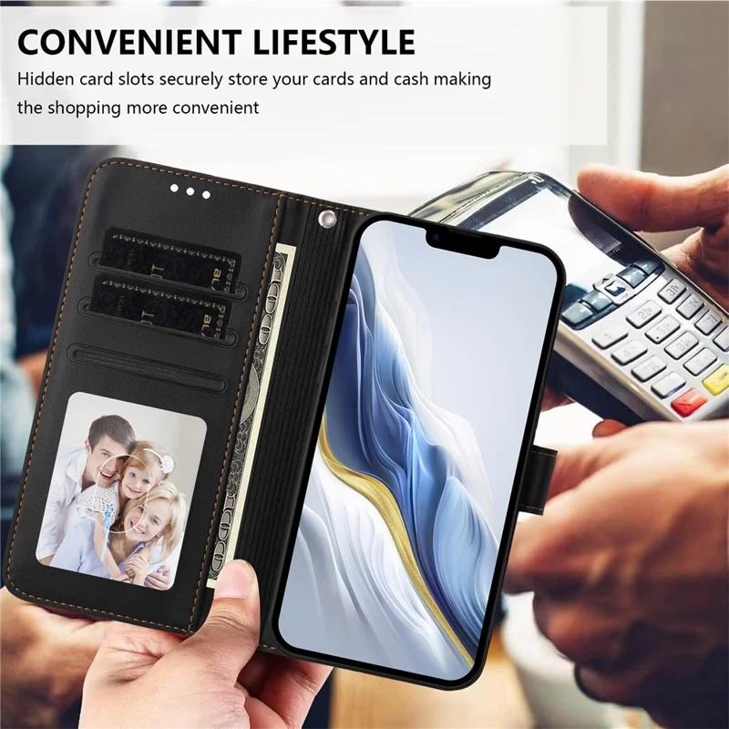 For Xiaomi Redmi A5 NFC (EU) (173.45mm) Leather Case Wallet Stand Phone Cover with Wrist Strap - Black-Cellmalls