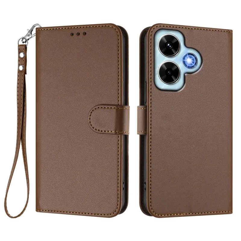 For Xiaomi Redmi Note 13 4G Leather Case Wallet Stand Phone Cover with Wrist Strap - Black-Cellmalls
