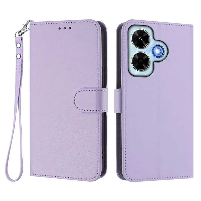 For Xiaomi Redmi Note 13 4G Leather Case Wallet Stand Phone Cover with Wrist Strap - Black-Cellmalls