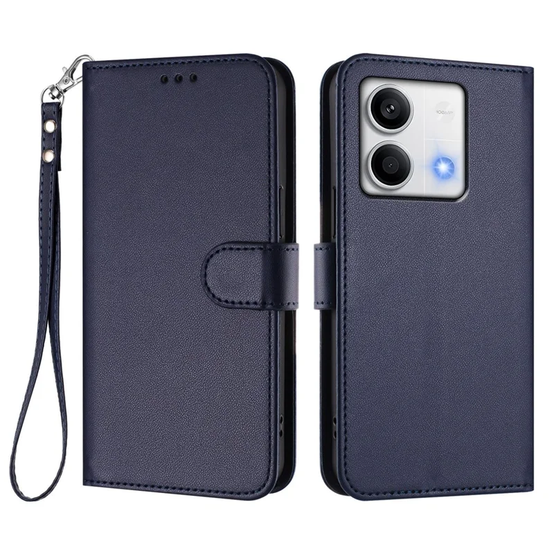 For Xiaomi Redmi Note 13 5G (China) / Xiaomi Redmi Note 13 5G Leather Case Wallet Stand Phone Cover with Wrist Strap - Black-Cellmalls