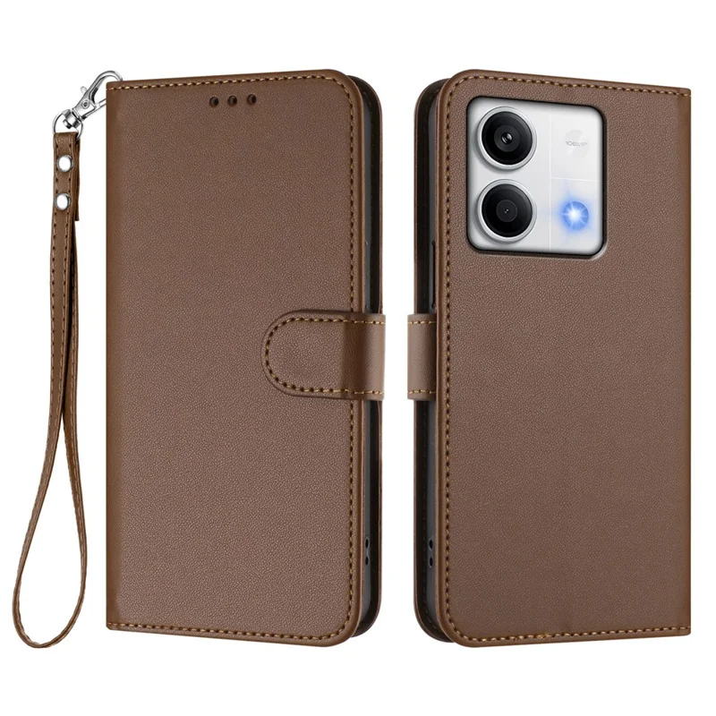For Xiaomi Redmi Note 13 5G (China) / Xiaomi Redmi Note 13 5G Leather Case Wallet Stand Phone Cover with Wrist Strap - Black-Cellmalls