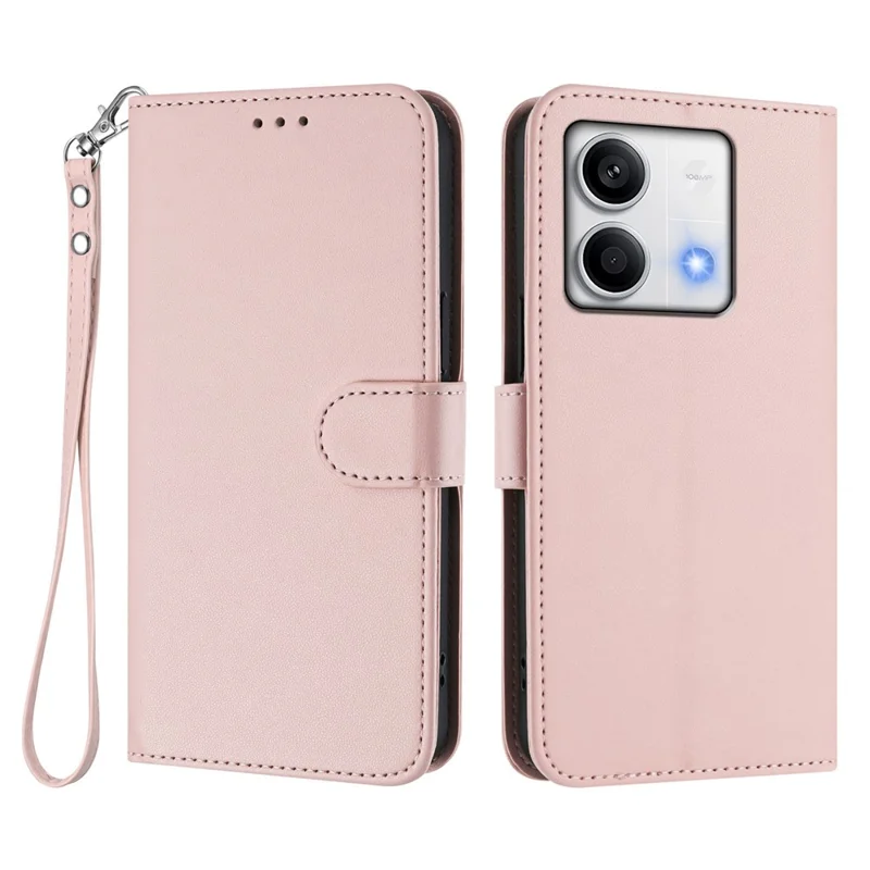 For Xiaomi Redmi Note 13 5G (China) / Xiaomi Redmi Note 13 5G Leather Case Wallet Stand Phone Cover with Wrist Strap - Black-Cellmalls