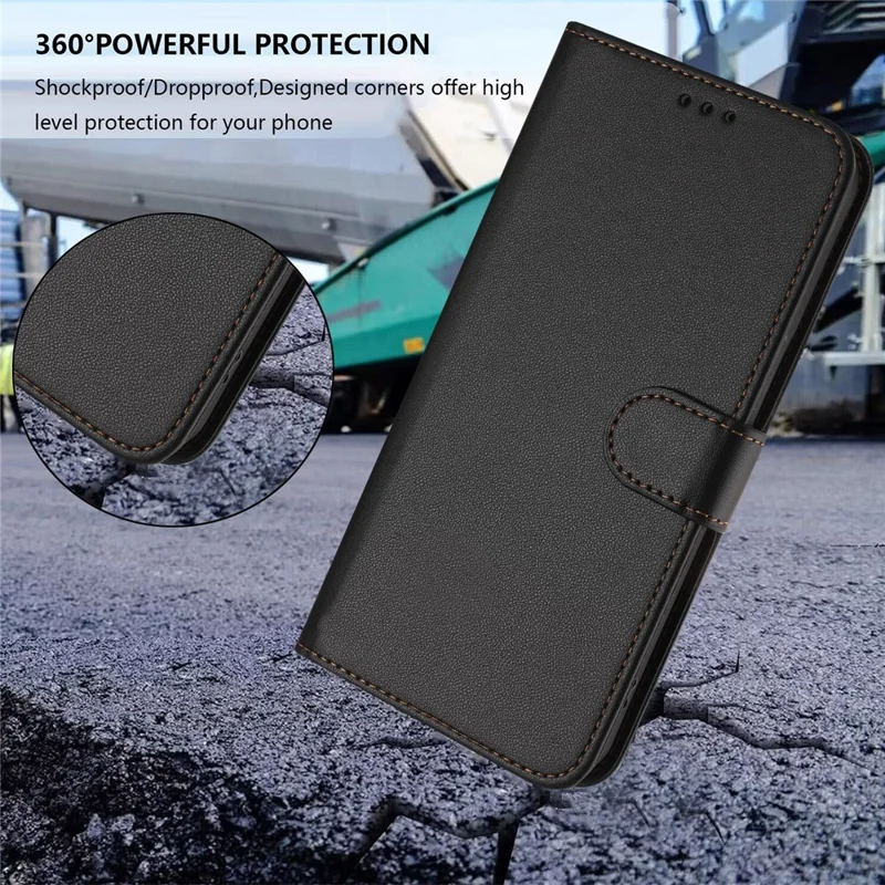For Xiaomi Redmi Note 13 4G Leather Case Wallet Stand Phone Cover with Wrist Strap - Black-Cellmalls