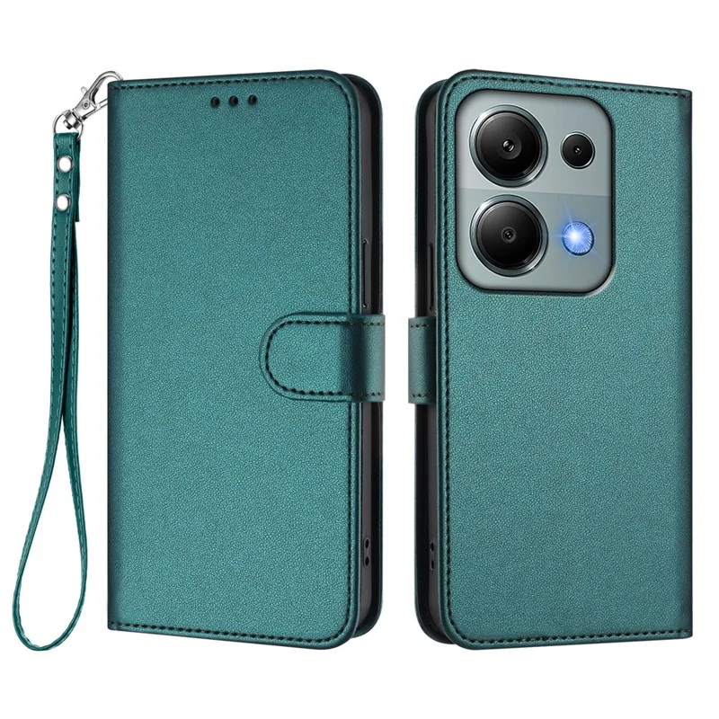 For Xiaomi Poco M6 Pro 4G / Xiaomi Redmi Note 14S 4G / Xiaomi Redmi Note 13 Pro 4G Leather Case Wallet Stand Phone Cover with Wrist Strap - Black-Cellmalls