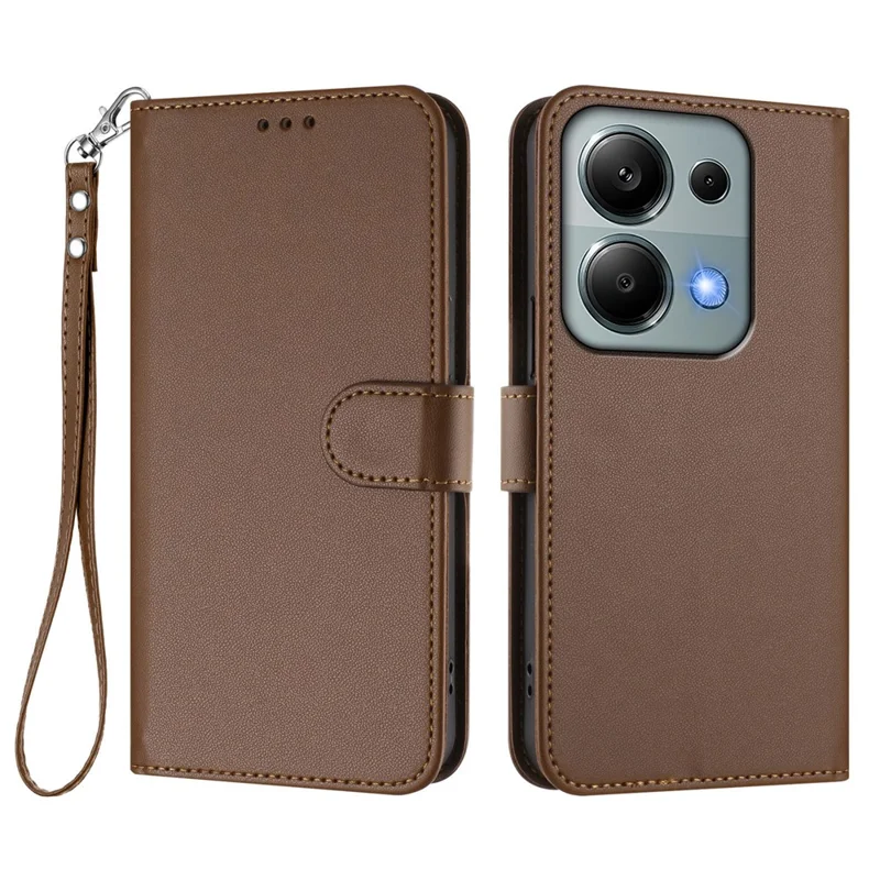 For Xiaomi Poco M6 Pro 4G / Xiaomi Redmi Note 14S 4G / Xiaomi Redmi Note 13 Pro 4G Leather Case Wallet Stand Phone Cover with Wrist Strap - Black-Cellmalls