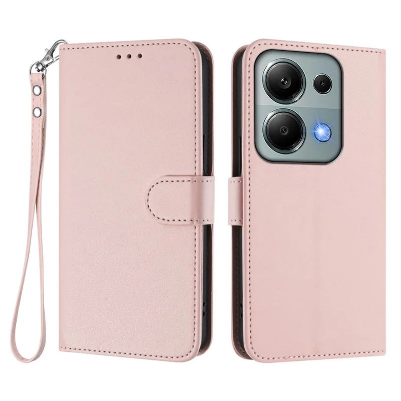 For Xiaomi Poco M6 Pro 4G / Xiaomi Redmi Note 14S 4G / Xiaomi Redmi Note 13 Pro 4G Leather Case Wallet Stand Phone Cover with Wrist Strap - Black-Cellmalls
