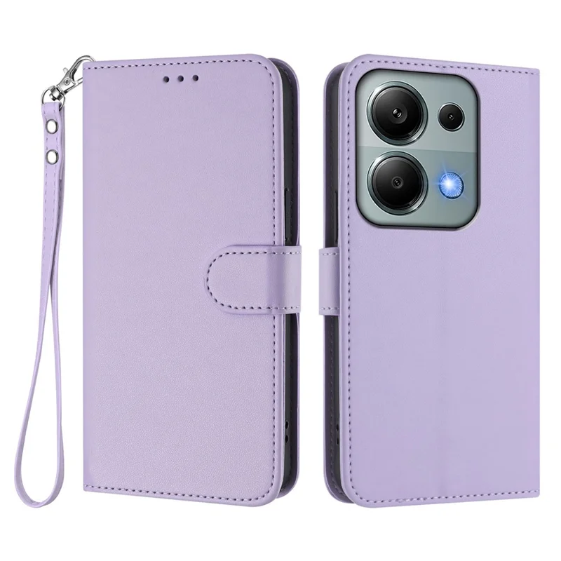 For Xiaomi Poco M6 Pro 4G / Xiaomi Redmi Note 14S 4G / Xiaomi Redmi Note 13 Pro 4G Leather Case Wallet Stand Phone Cover with Wrist Strap - Black-Cellmalls