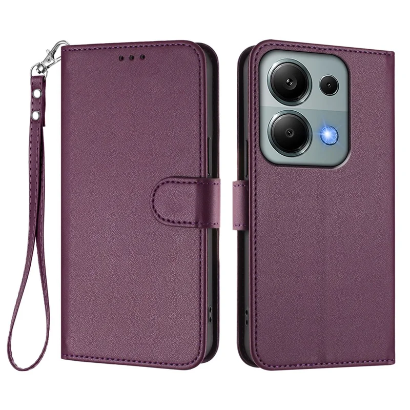 For Xiaomi Poco M6 Pro 4G / Xiaomi Redmi Note 14S 4G / Xiaomi Redmi Note 13 Pro 4G Leather Case Wallet Stand Phone Cover with Wrist Strap - Black-Cellmalls