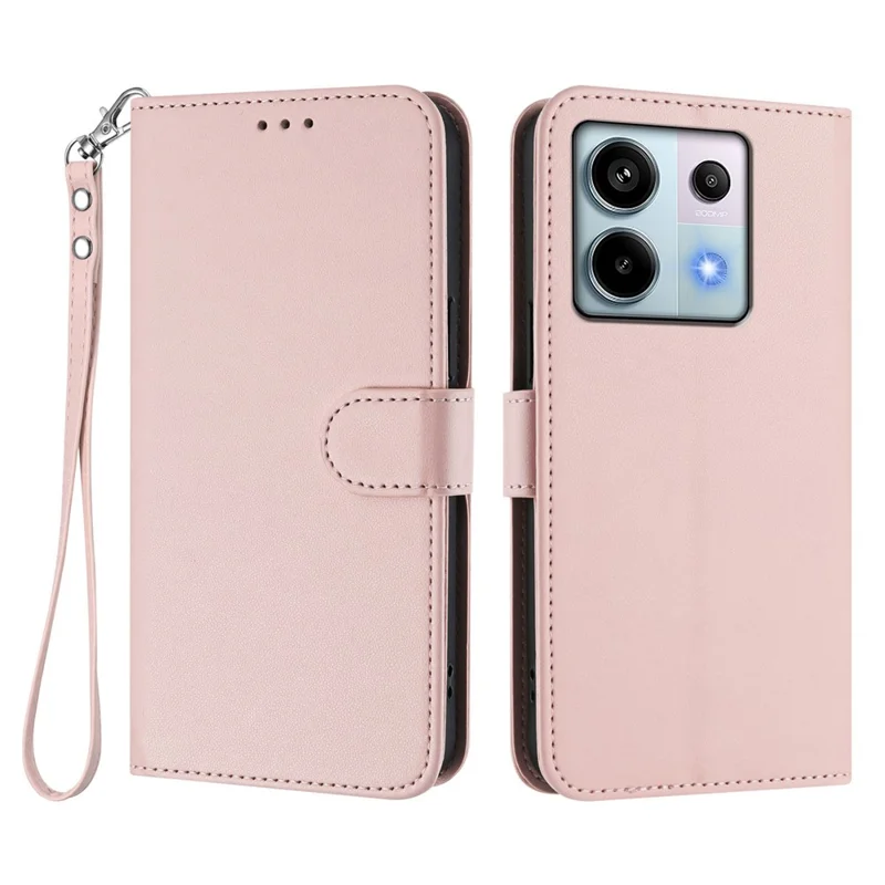 For Xiaomi Poco X6 5G / Xiaomi Redmi Note 13 Pro 5G Leather Case Wallet Stand Phone Cover with Wrist Strap - Black-Cellmalls