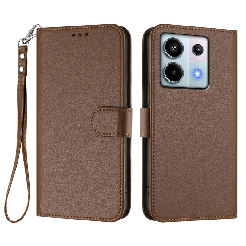 For Xiaomi Poco X6 5G / Xiaomi Redmi Note 13 Pro 5G Leather Case Wallet Stand Phone Cover with Wrist Strap - Black-Cellmalls