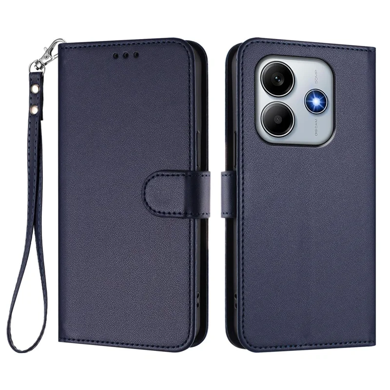 For Xiaomi Redmi Note 14 4G (164.84x78.15x8.16mm) Leather Case Wallet Stand Phone Cover with Wrist Strap - Black-Cellmalls