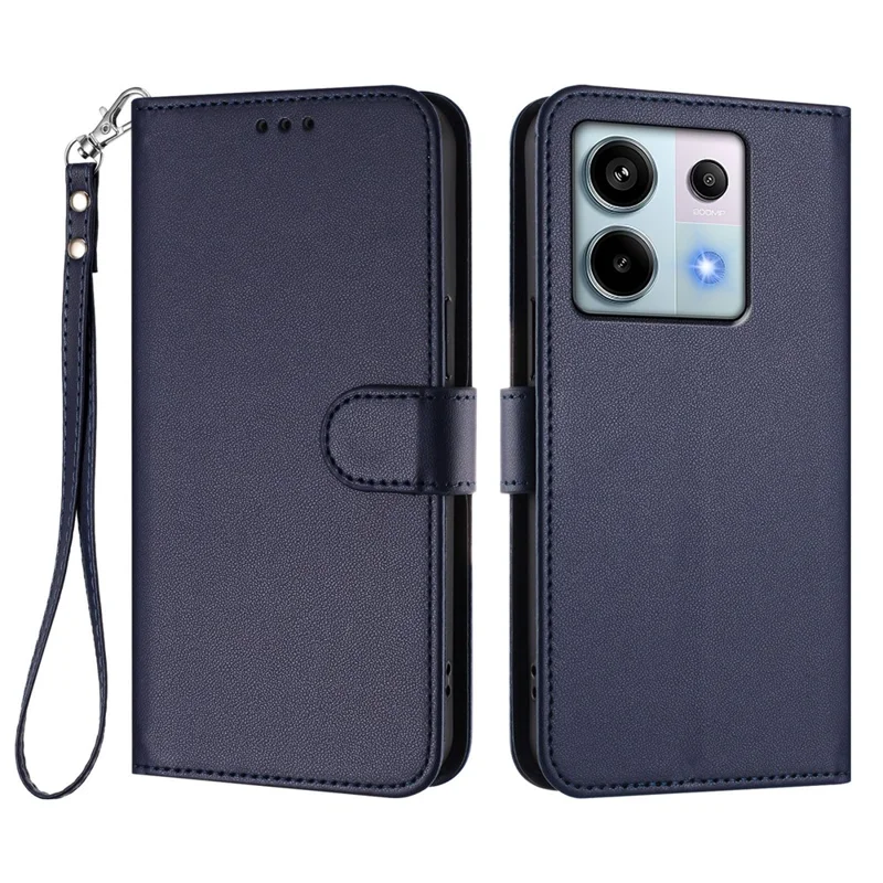 For Xiaomi Poco X6 5G / Xiaomi Redmi Note 13 Pro 5G Leather Case Wallet Stand Phone Cover with Wrist Strap - Black-Cellmalls