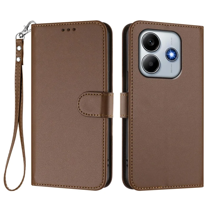 For Xiaomi Redmi Note 14 5G (China) / Xiaomi Poco M7 Pro 5G / Xiaomi Redmi Note 14 5G Leather Case Wallet Stand Phone Cover with Wrist Strap - Black-Cellmalls