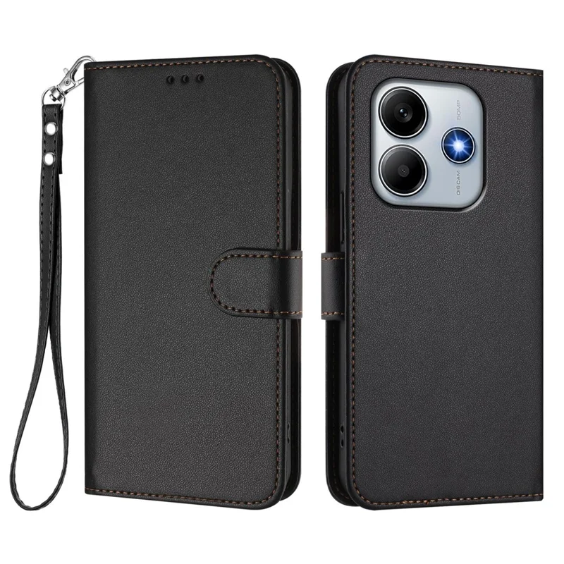 For Xiaomi Redmi Note 14 5G (China) / Xiaomi Poco M7 Pro 5G / Xiaomi Redmi Note 14 5G Leather Case Wallet Stand Phone Cover with Wrist Strap - Black-Cellmalls