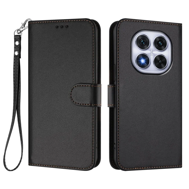 For Xiaomi Redmi Note 14 Pro 4G Leather Case Wallet Stand Phone Cover with Wrist Strap - Black-Cellmalls