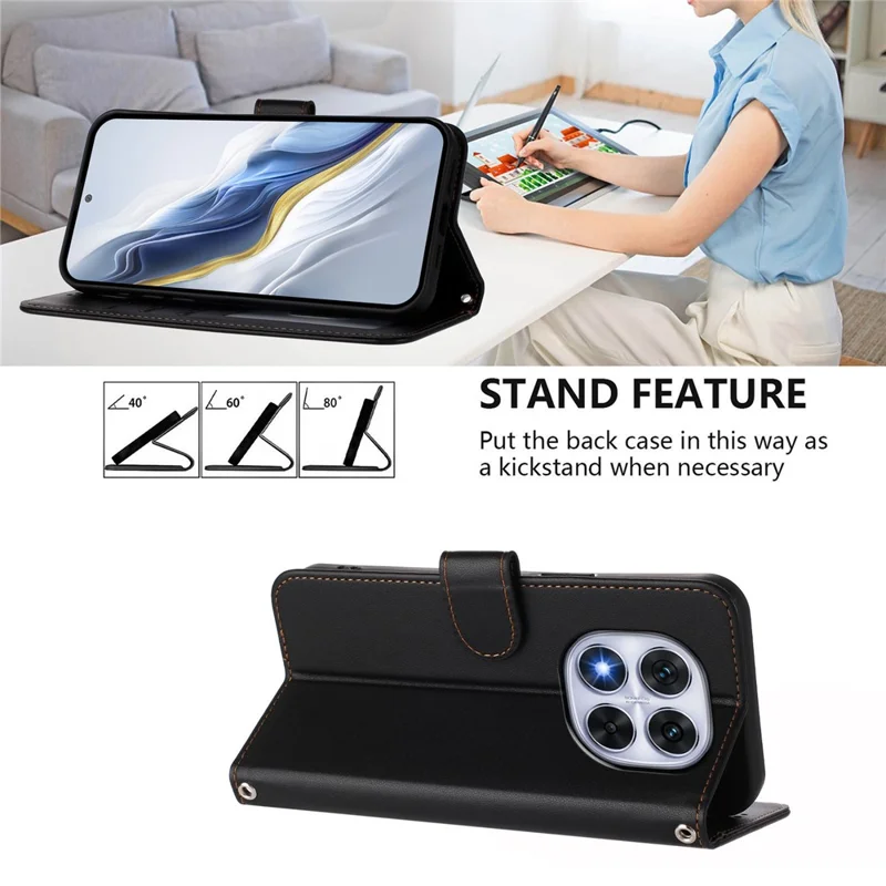 For Xiaomi Redmi Note 14 Pro+ 5G / Xiaomi Poco X7 5G / Xiaomi Redmi Note 14 Pro 5G Leather Case Wallet Stand Phone Cover with Wrist Strap - Black-Cellmalls