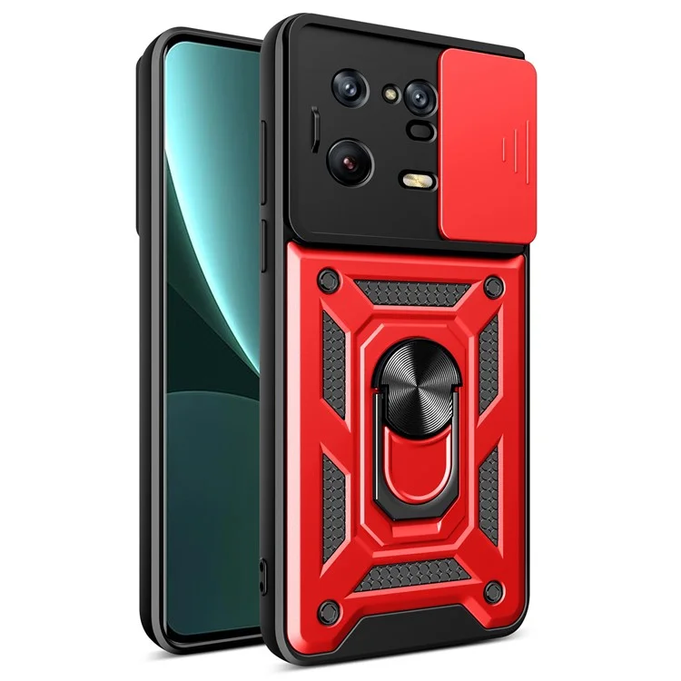 For Xiaomi 13 Pro 5G Ring Holder Kickstand Phone Case PC + TPU Slide Camera Protector Back Cover - Black-Cellmalls