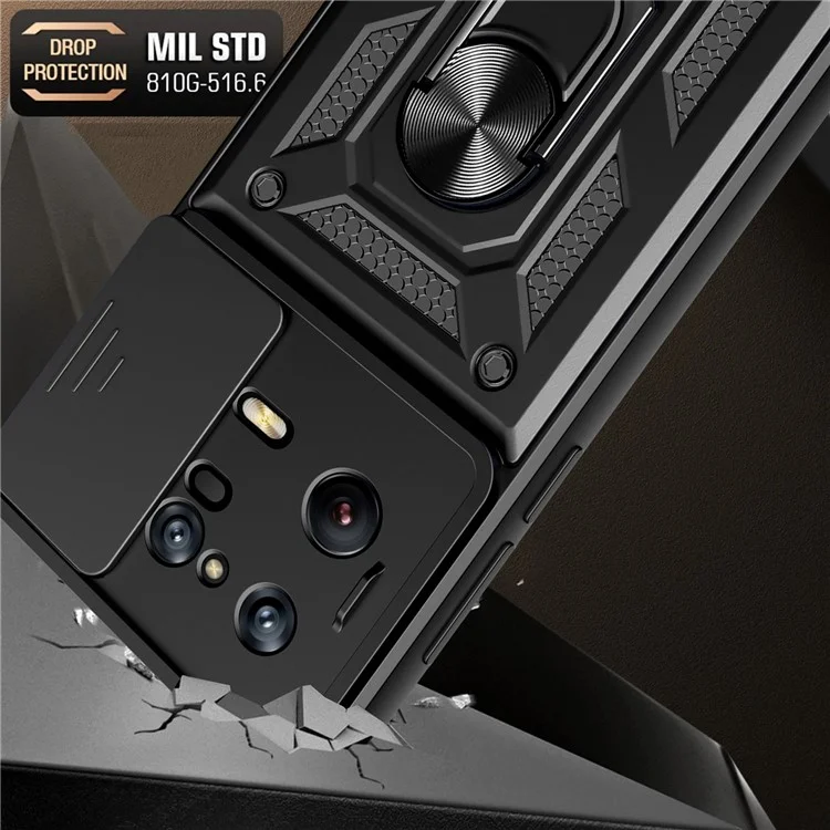 For Xiaomi 13 Pro 5G Ring Holder Kickstand Phone Case PC + TPU Slide Camera Protector Back Cover - Black-Cellmalls