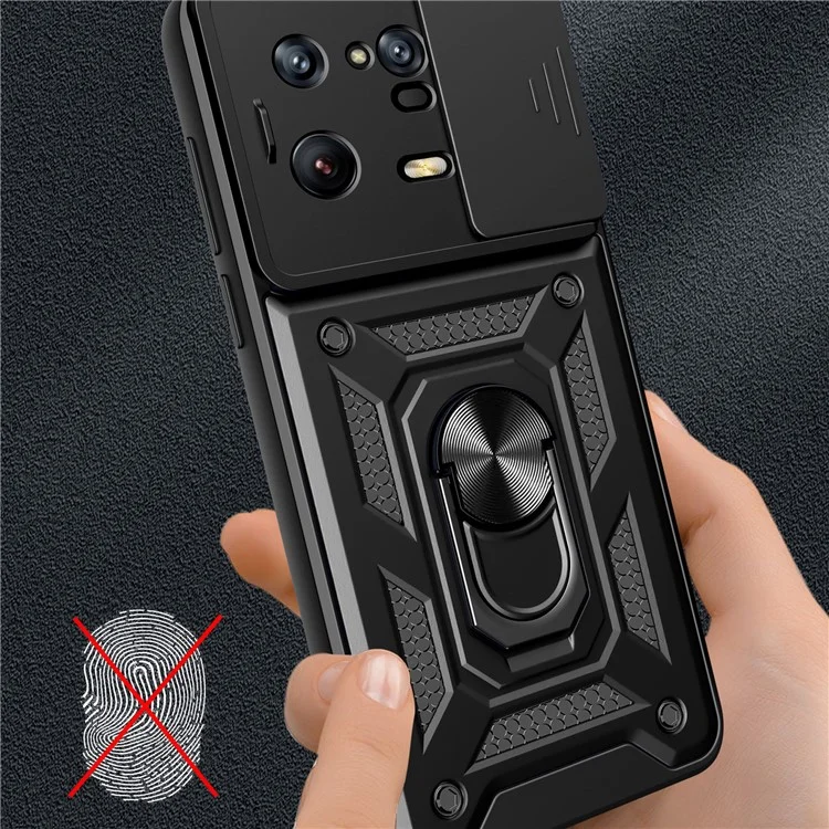 For Xiaomi 13 Pro 5G Ring Holder Kickstand Phone Case PC + TPU Slide Camera Protector Back Cover - Black-Cellmalls