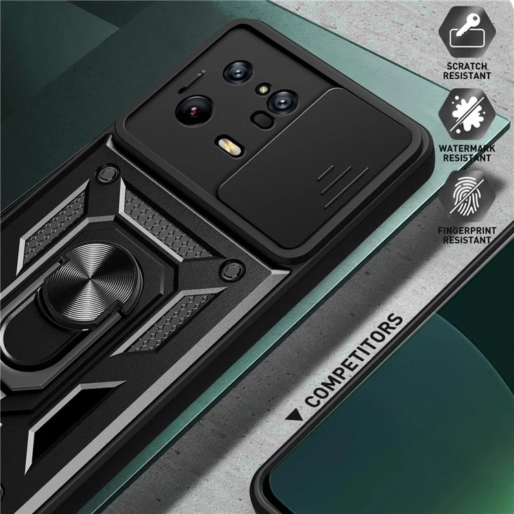 For Xiaomi 13 Pro 5G Ring Holder Kickstand Phone Case PC + TPU Slide Camera Protector Back Cover - Black-Cellmalls
