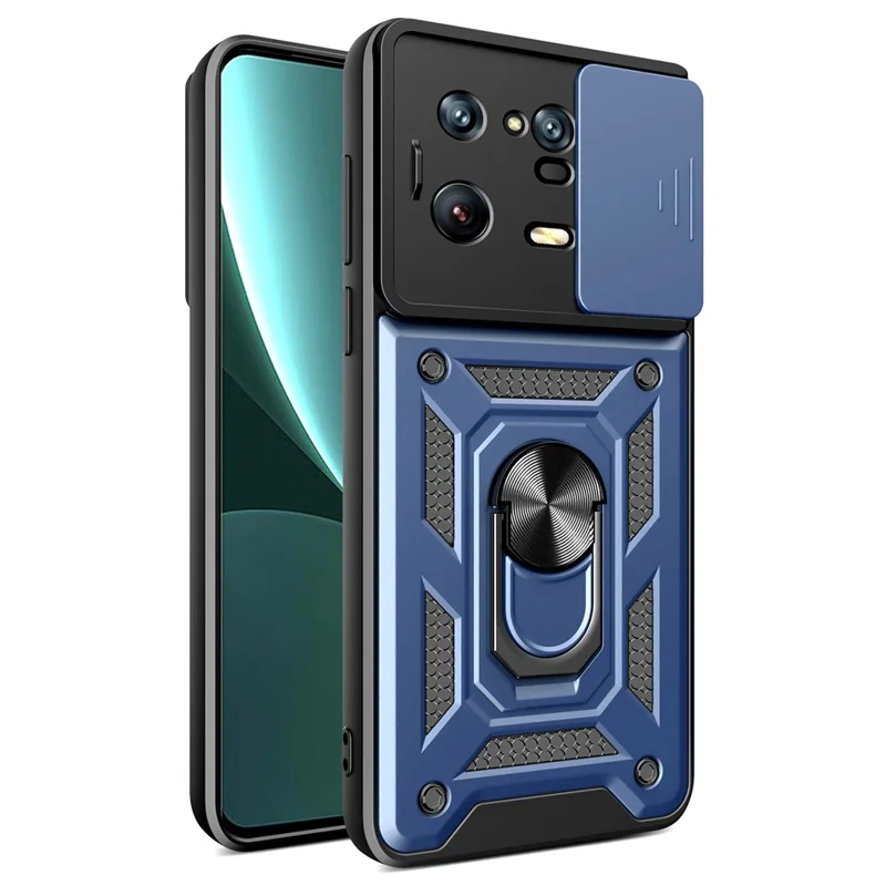 For Xiaomi 13 Pro 5G Ring Holder Kickstand Phone Case PC + TPU Slide Camera Protector Back Cover - Black-Cellmalls